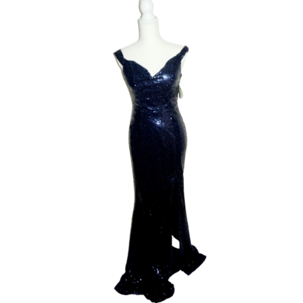 NWT Windsor Long Navy Sequins Dress with split